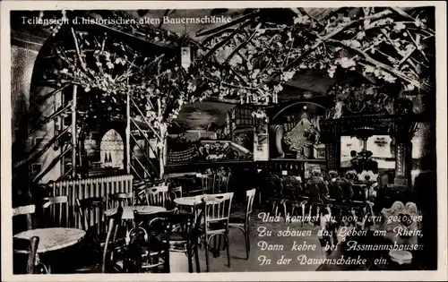 Ak Assmannshausen Rüdesheim am Rhein, Teilansicht der historischen alten Bauernschänke, Hotel 