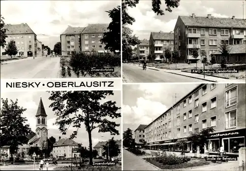 Ak Niesky in der Oberlausitz, Zinzendorfplatz, AWG Siedlung Gersdorfstraße, Zinzendorfplatz