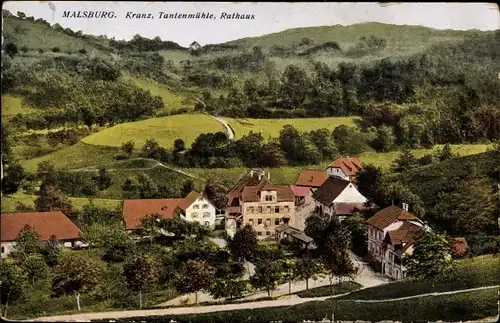 Ak Malsburg Marzell in Baden Württemberg, Kranz, Tantenmühle, Rathaus, Vogelschau