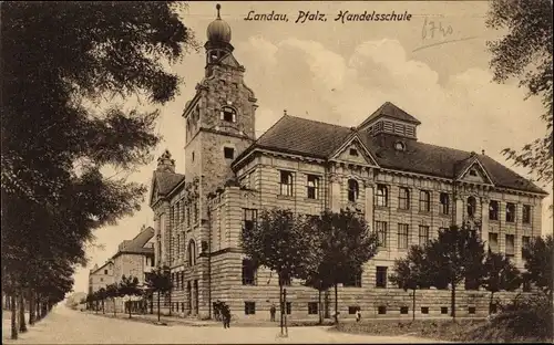 Ak Landau in der Pfalz, Blick zur Handelsschule