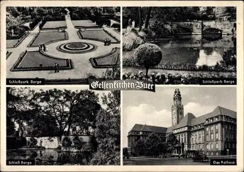 Ak Buer Gelsenkirchen im Ruhrgebiet, Schlosspark Berge, Schloss, Rathaus