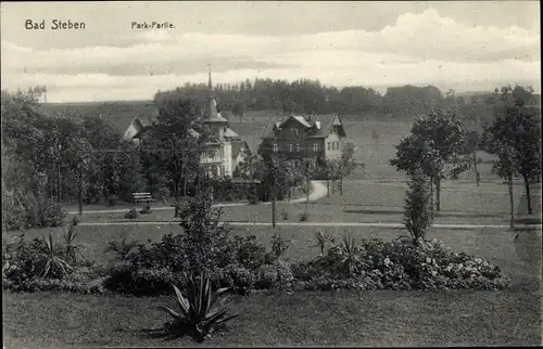 Ak Bad Steben im Frankenwald Bayern, Parkpartie, Teilansicht der Ortschaft