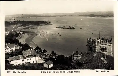 Ak Santander Kantabrien Spanien, Bahia y Playa de la Magdalena, Strand, Häuser