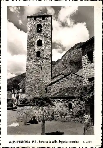 Ak Andorra la Vella Andorra, Esglesia romanica, Romanische Kirche, Glockenturm