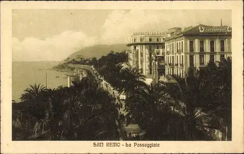 Ak Sanremo Ligurien, La Passeggiata, Hotel de Paris, Restaurant