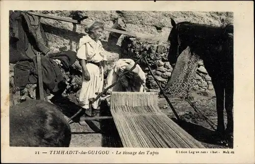 Ak Timhadit Marokko, Le tissage des Tapis, Teppichweberin bei der Arbeit, Pferd
