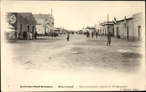 Ak Beni Ounif Algerien, Rue principale, Postes et Telegraphes