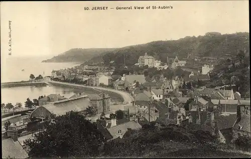 Ak St. Aubin's Jersey Kanalinseln, General View, Panoramablick über den Ort
