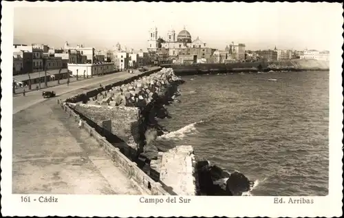 Ak Cádiz Andalusien Spanien, Campo del Sur, Teilansicht von Stadt, Wasserpartie