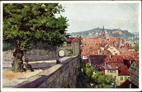 Künstler Ak Durst, J., Tübingen am Neckar Baden Württemberg, Blick von der Schlosslinde