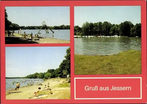 Ak Jessern Schwielochsee, Badestelle am See, Wasserrutsche