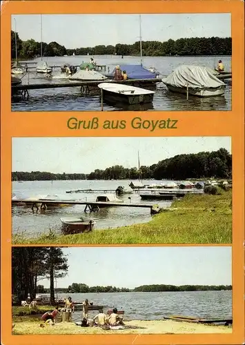 Ak Goyatz Schwielochsee, Seepartie, Bootsanlegestelle, Badestelle