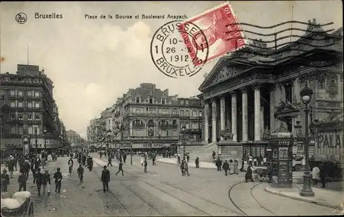 Ak Bruxelles Brüssel, Blick auf den Place de la Bourse, Boulevard Anspach