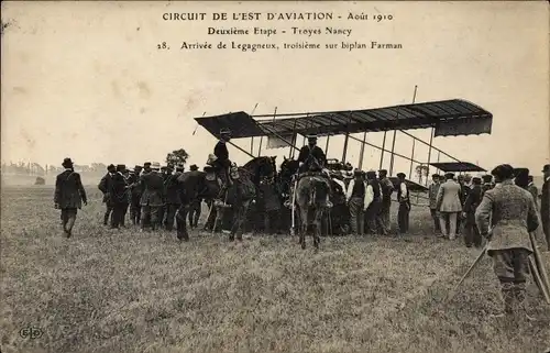 Ak Circuit de l'Est d'Aviation Août 1910, Deuxième Etape, Troyes-Nancy, Arrivée de Legagneux