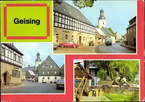 Ak Geising Altenberg Erzgebirge, Ortsmotiv, Hauptstraße, Geisinghof, Sparkasse, Ratskeller