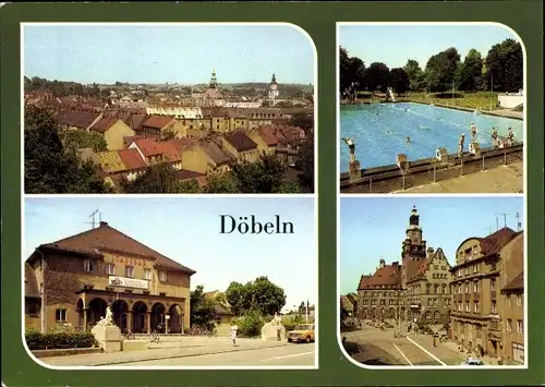 Ak Döbeln in Mittelsachsen, Partie im Stadtbad, Blick zum Rathaus, Übersicht