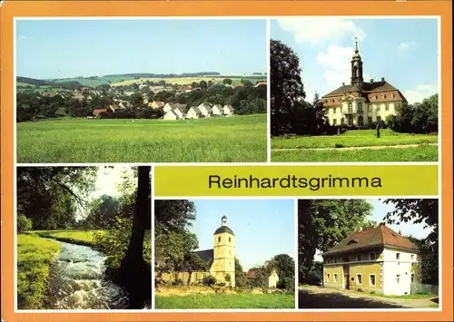 Ak Reinhardtsgrimma Glashütte in Sachsen, Blick auf den Ort mit Umgebung, Kirche, Buschhaus