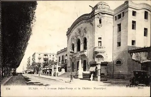 Ak Tunis Tunesien, Avenue Jules Ferry, Theatre Municipal