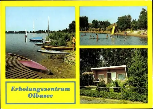 Ak Kleinsaubernitz Malschwitz, Erholungszentrum Olbasee, Uferpartie, Boote, Badepartie, Bungalow