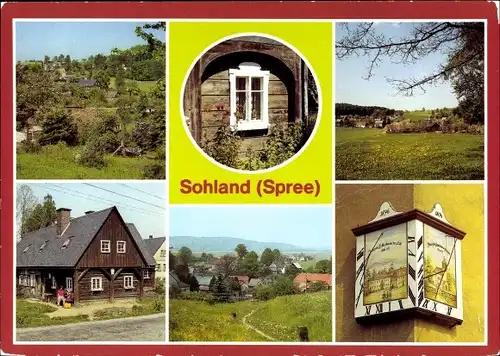 Ak Sohland an der Spree, Oberdorf, Fenster, Heimatmuseum, Teilansicht, Sonnenuhr am Haus Markt 17