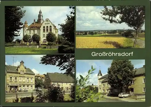 Ak Großröhrsdorf im Kreis Bautzen, Rathaus, Übersicht, Blick zur Milchbar, Gaststätte Grüner Baum