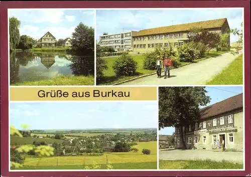 Ak Burkau Kreis Bischofswerda im Kreis Bautzen, Teilansicht, Oerschule, Übersicht, Mittelgasthof