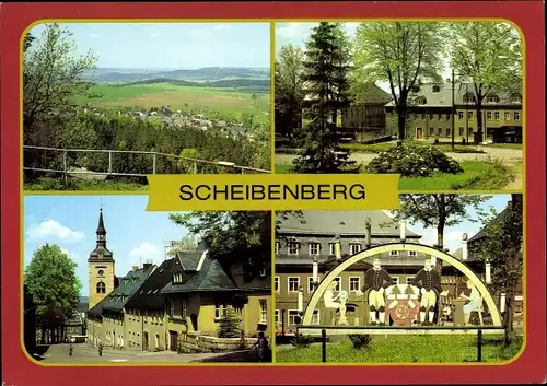 Ak Scheibenberg im Erzgebirge Sachsen, Blick vom Berg auf die Stadt, Markt, Pfarrstraße, Rathaus