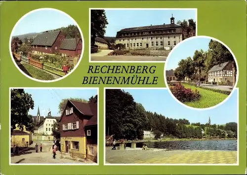 Ak Rechenberg Bienenmühle Erzgebirge, Polytechnische Oberschule, Muldentalstraße, Waldbad