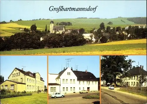 Ak Großhartmannsdorf Mittelsachsen, POS Ernst Dudel, Gaststätte Am Bahnhof, Rathaus, Teilansicht