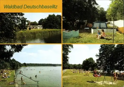 Ak Deutschbaselitz Kamenz im Kreis Bautzen, Waldbad, Gaststätte, Campingplatz R 10, Strand