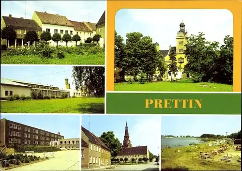Ak Prettin Annaburg im Kreis Wittenberg, Markt, Kulturhaus, Lichtenburg, Oberschule Olga Benario