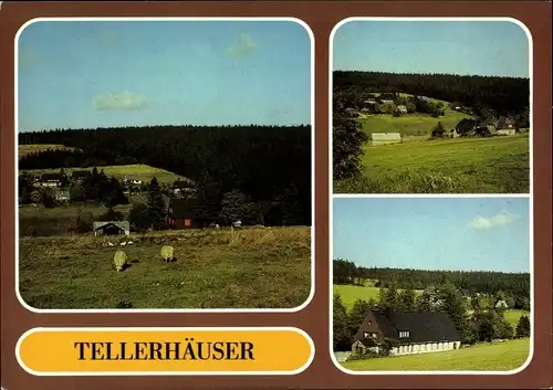 Ak Tellerhäuser Breitenbrunn im Erzgebirge, Teilansichten vom Ort mit Umgebung