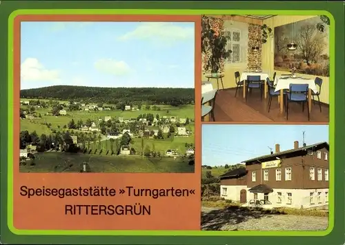 Ak Rittersgrün Breitenbrunn im Erzgebirge, Blick auf den Ort mit Umgebung, Gaststätte Turngarten