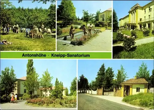 Ak Antonshöhe Breitenbrunn im Erzgebirge, Partie im Kneippsanatorium, Strassenansicht, Tretbad