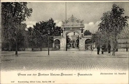 Ak Berlin Kreuzberg, Berliner Unions Brauerei Hasenheide, Inh. Ad. Staudte