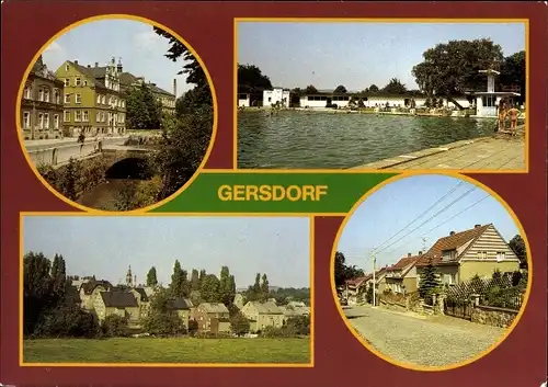 Ak Gersdorf im Landkreis Zwickau, Rathaus, Oberschule, Freibad, Siedlerberg, Teilansicht