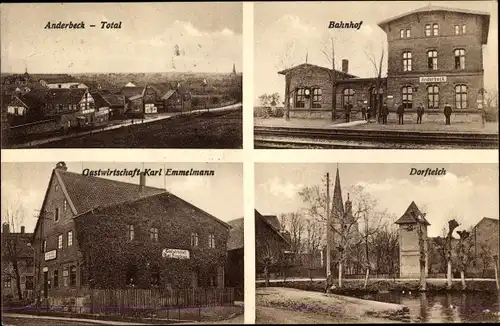 Ak Anderbeck Huy Sachsen Anhalt, Bahnhof von der Gleisseite, Gastwirtschaft Karl Emmelmann, Teich