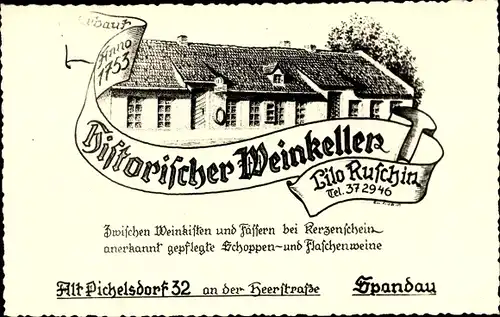 Künstler Ak Berlin Spandau, Historischer Weinkeller, Alt Pichelsdorf 32, Inh. Lilo Ruschin