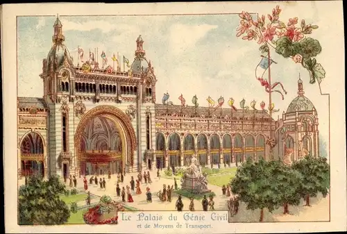 Litho Paris, Expo 1900, Le Palais du Génie Civil et de Moyens de Transport