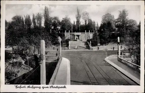 Ak Erfurt in Thüringen, Straßenpartie mit Blick auf den Aufgang zum Stadtpark