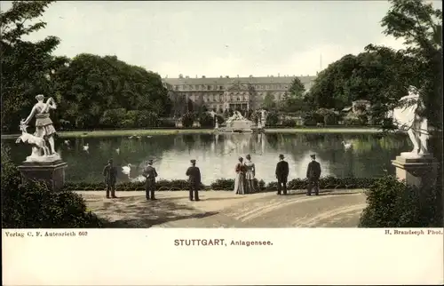 Ak Stuttgart in Baden Württemberg, Blick über den Anlagensee zum Schloss