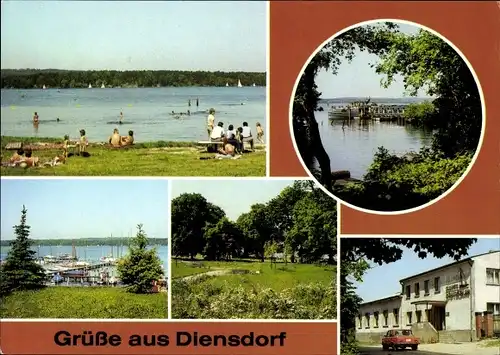 Ak Diensdorf Radlow Brandenburg, Strand, Scharmützelsee, HO Gaststätte, Seglerhafen, Parkanlage