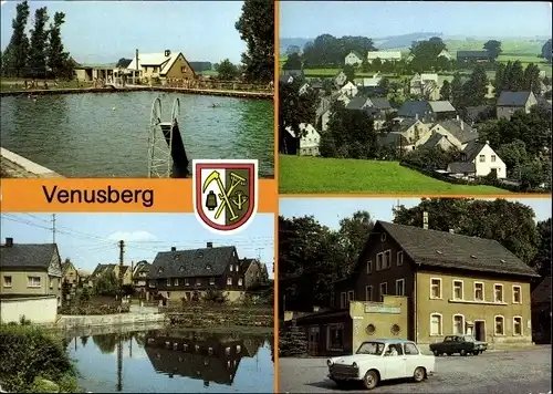 Wappen Ak Venusberg Drebach Erzgebirgskreis, Freibad, Gasthaus zur Spinne, Stadtansichten