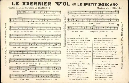Lied Ak Sieulle, J., Jules COmbe, Danerty, Le Dernier Vol ou Le Petit Mécano