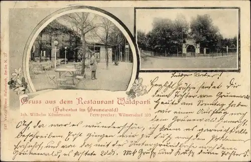Ak Berlin Wilmersdorf Grunewald, Restaurant Waldpark, Hubertus, Inh. Wilhelm Künnemann