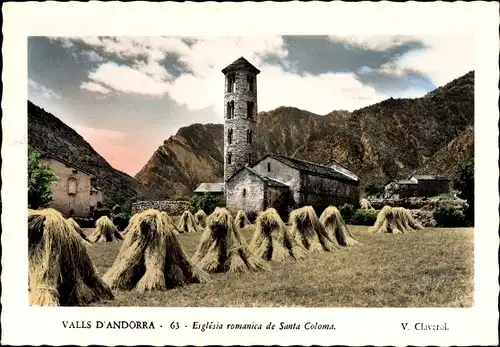 Ak Andorra la Vella Andorra, Esglesia romanica de Santo Coloma, Kirche, Garben