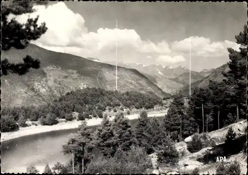 Ak Encamp Andorra, Site sauvage du Lac d'Engolasters avec les antennes de Radio Andorre, Sendemasten