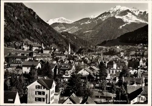 Ak Chur Kt. Graubünden Schweiz, Panoramablick auf die Stadt, Weisshorn