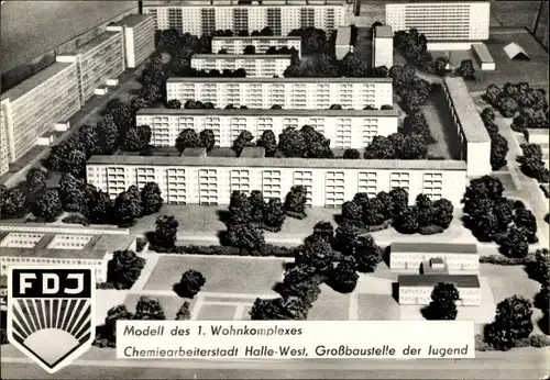 Ak Halle Neustadt, Modell des 1. Wohnkomplexes, Großbaustelle der Jugend, FDJ