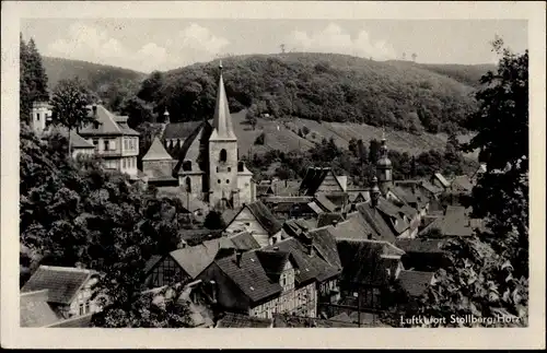 Ak Stolberg Südharz, Teilansicht der Ortschaft, Kirchturm, Wald, Fachwerkhaus